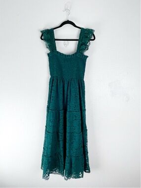 ALTAR’D STATE Green Lace Overlay Shoulder Straps Lined Ruched Bodice Dress Small